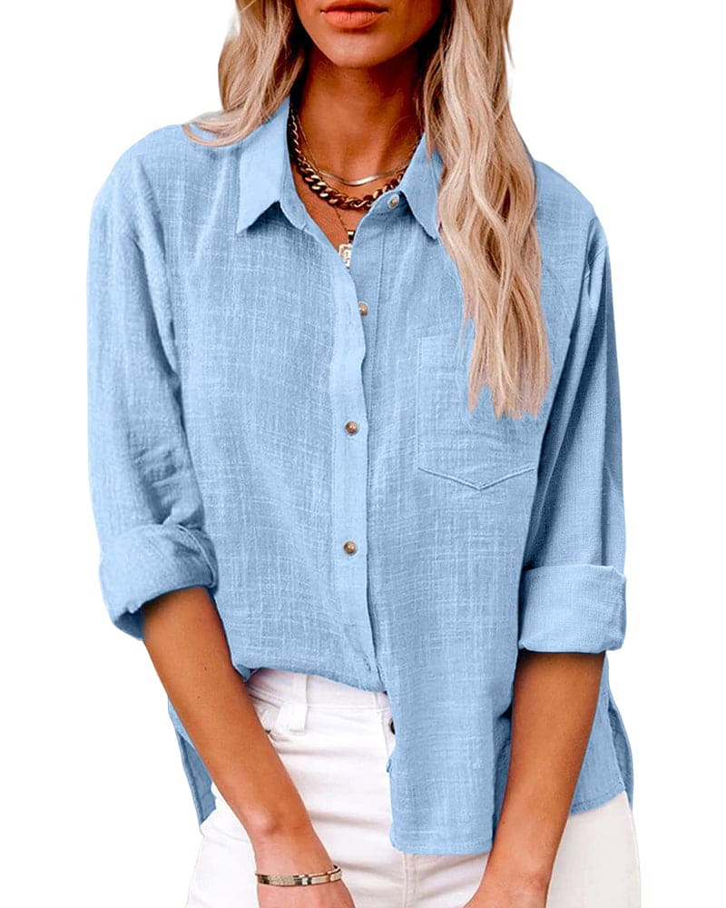 Azure | Women’s Button Down Long Sleeve Turn Down Collar Shirt