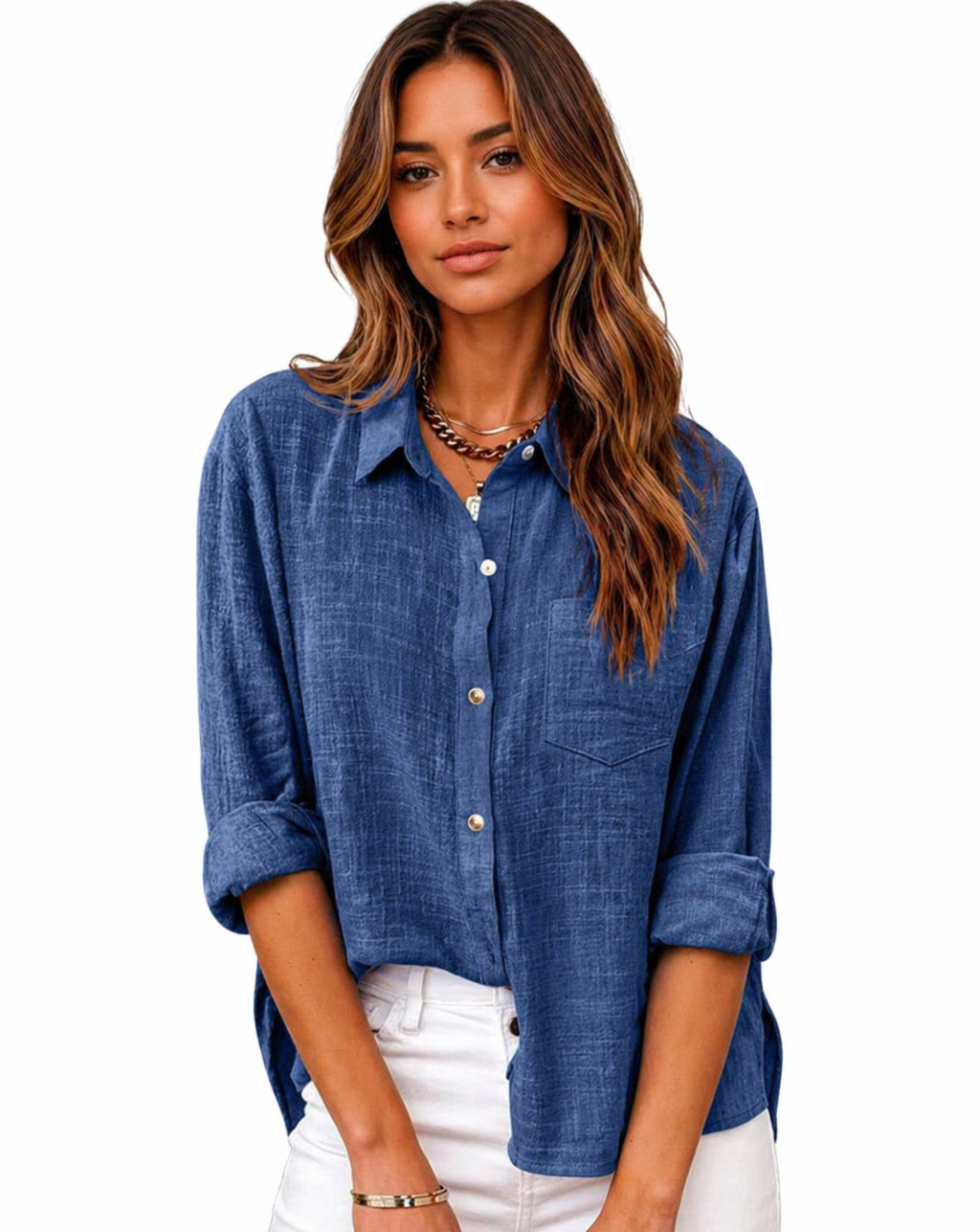 Azure | Women’s Button Down Long Sleeve Turn Down Collar Shirt