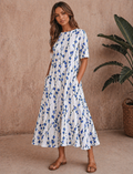Beatrix | Women’s Elbow Sleeve Flowy Boat Neck Midi Dress
