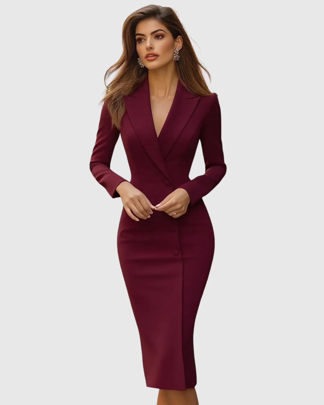 Bella | Women’s V Neckline Long Sleeve Midi Dress