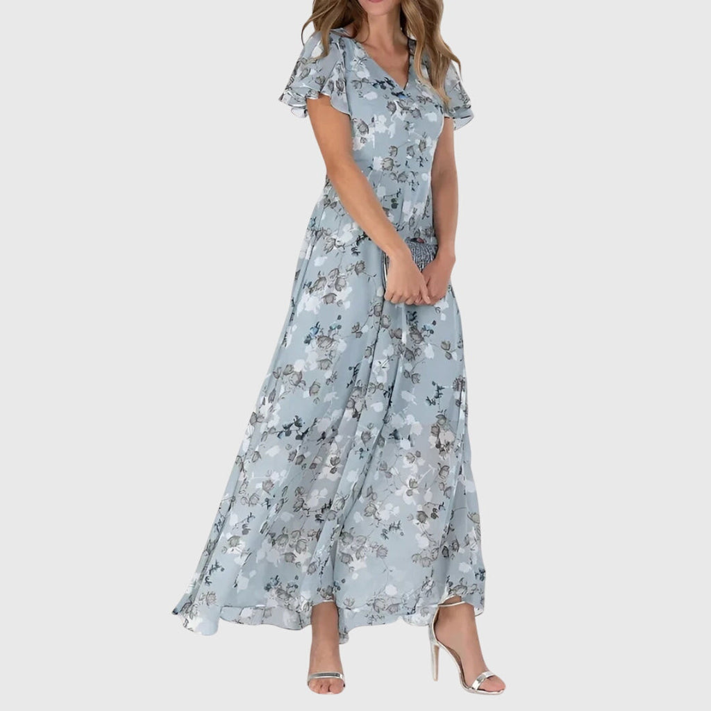 Bernice | Women’s V Neck Flutter Sleeve Maxi Dress