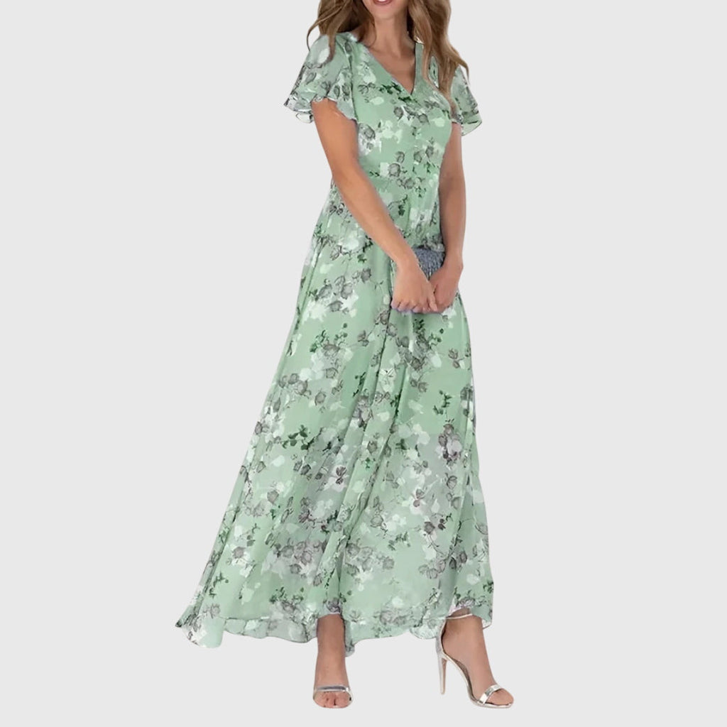 Bernice | Women’s V Neck Flutter Sleeve Maxi Dress