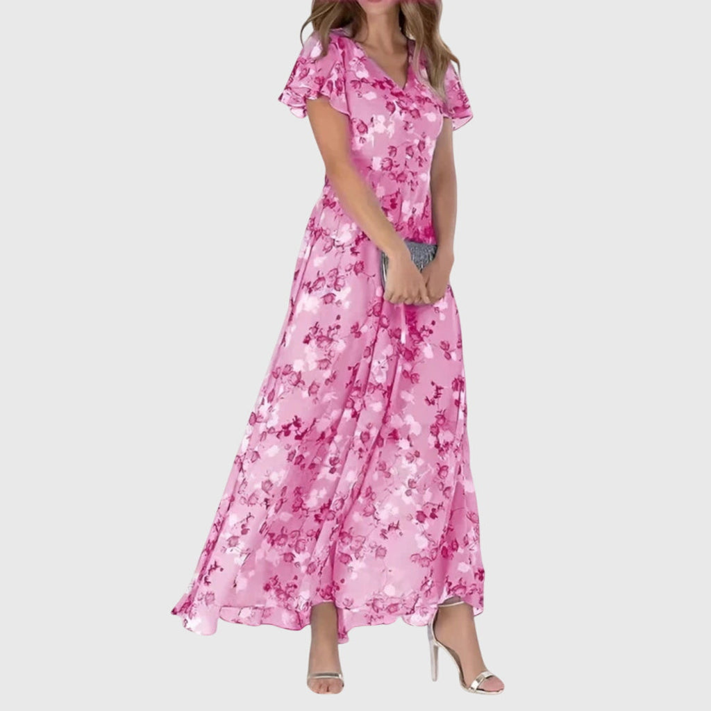 Bernice | Women’s V Neck Flutter Sleeve Maxi Dress