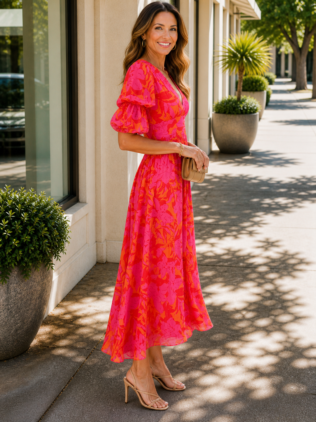 Bette | Women’s Flutter Sleeve V Neck Flowy Maxi Dress