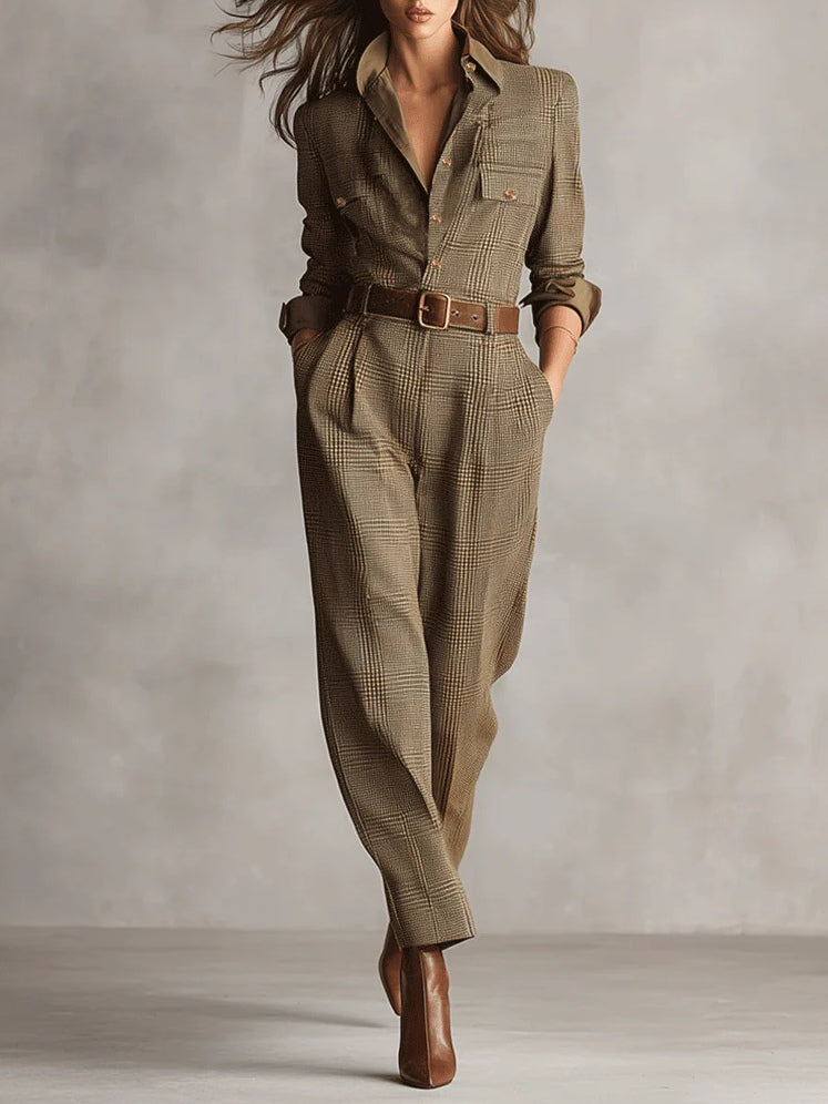 Blanca | Women’s Collared Waist Tie Straight Leg Jumpsuit