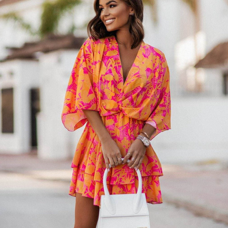 Blanche | Women’s V Neck Floral Print Flowy Mini Dress