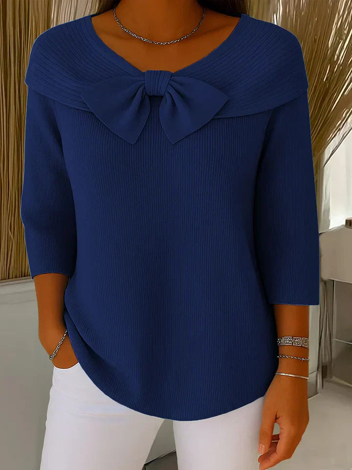 Blessing | Women’s Ribbed Bow Detail Boat Neck Blouse