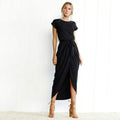Blythe | Women’s Cap Sleeve Waist Tie Maxi Dress