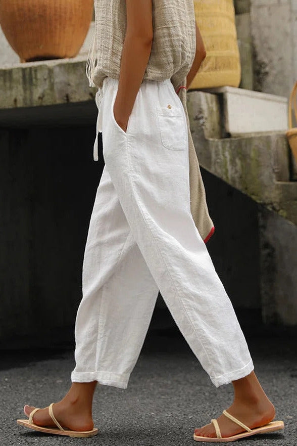 Bobbie | Women’s High Rise Straight Leg Summer White Trousers
