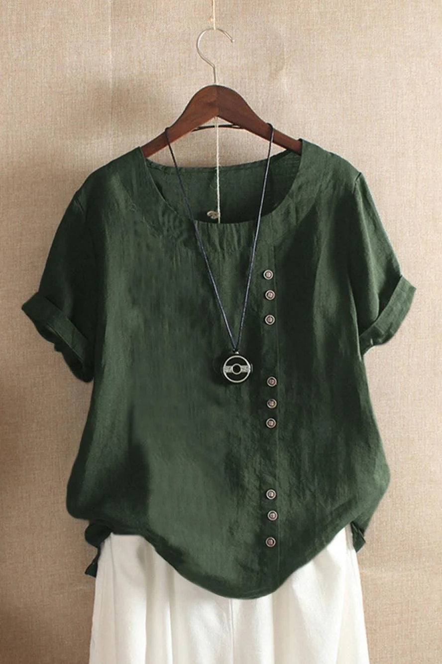 Bonita | Women’s Round Neck Short Sleeve Button Detail Top