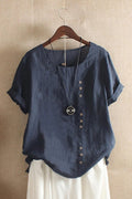 Bonita | Women’s Round Neck Short Sleeve Button Detail Top