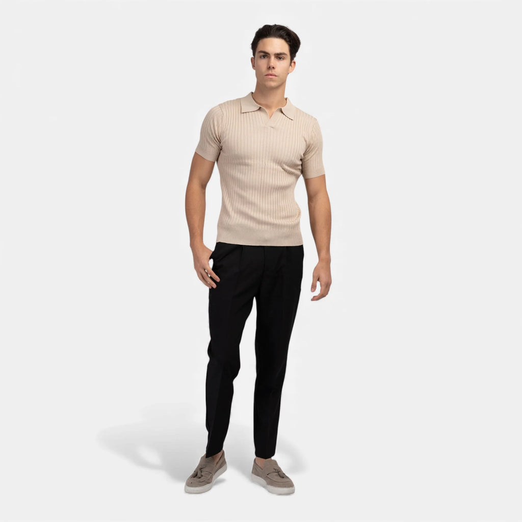 Branden | Men’s Textured Ribbed Short Sleeve Polo Shirt