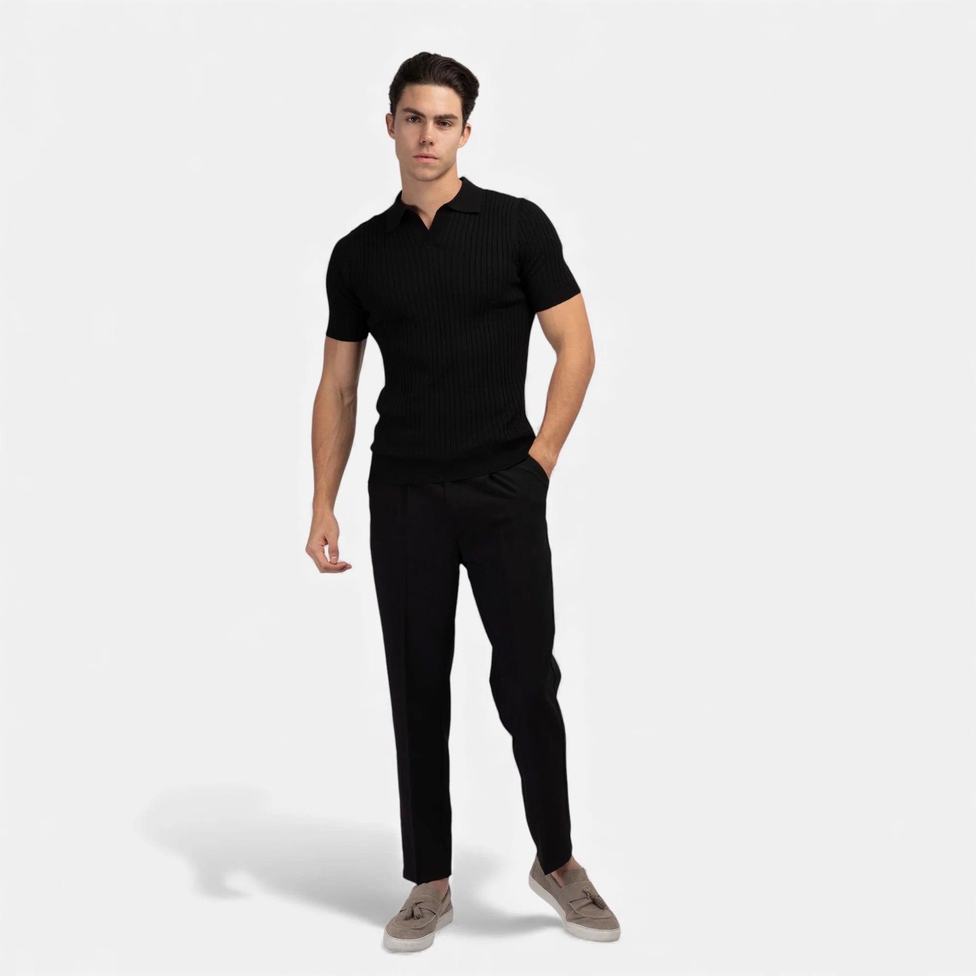 Branden | Men’s Textured Ribbed Short Sleeve Polo Shirt