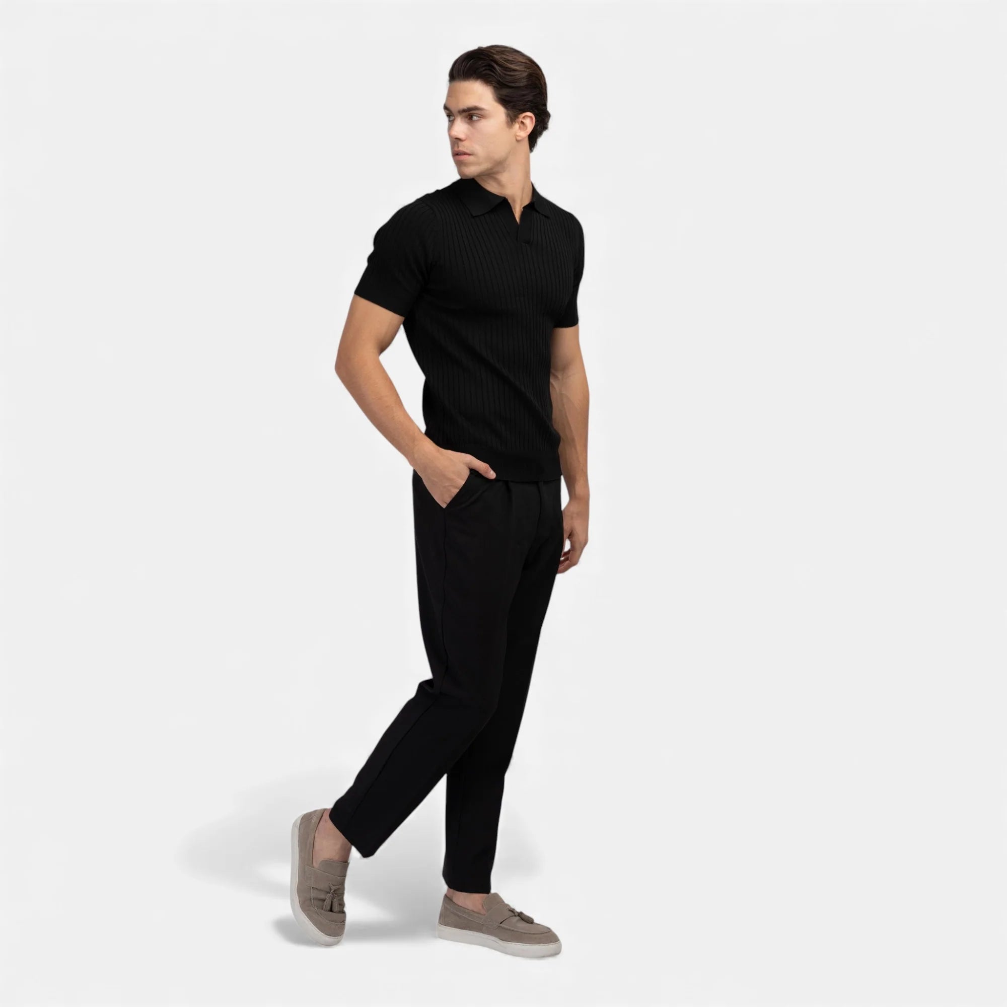 Branden | Men’s Textured Ribbed Short Sleeve Polo Shirt