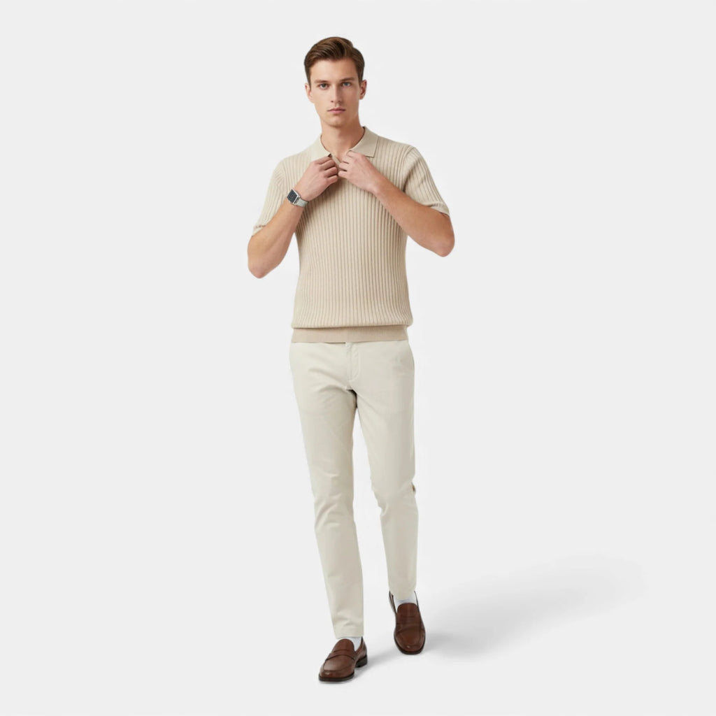 Branden | Men’s Textured Ribbed Short Sleeve Polo Shirt