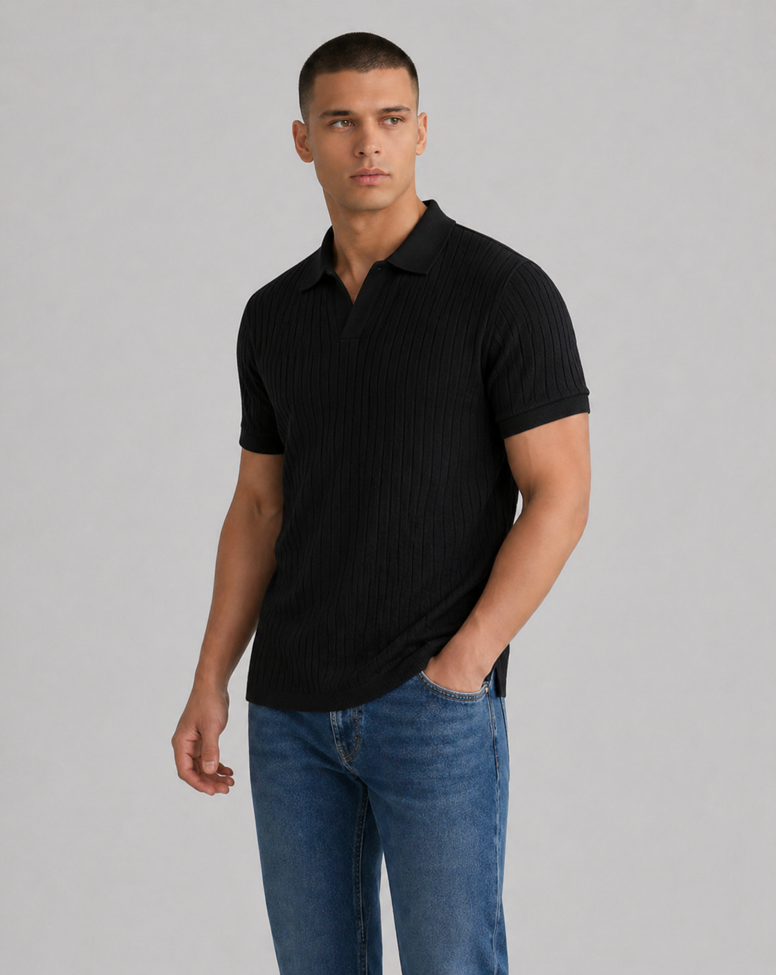 Branden | Men’s Textured Ribbed Short Sleeve Polo Shirt