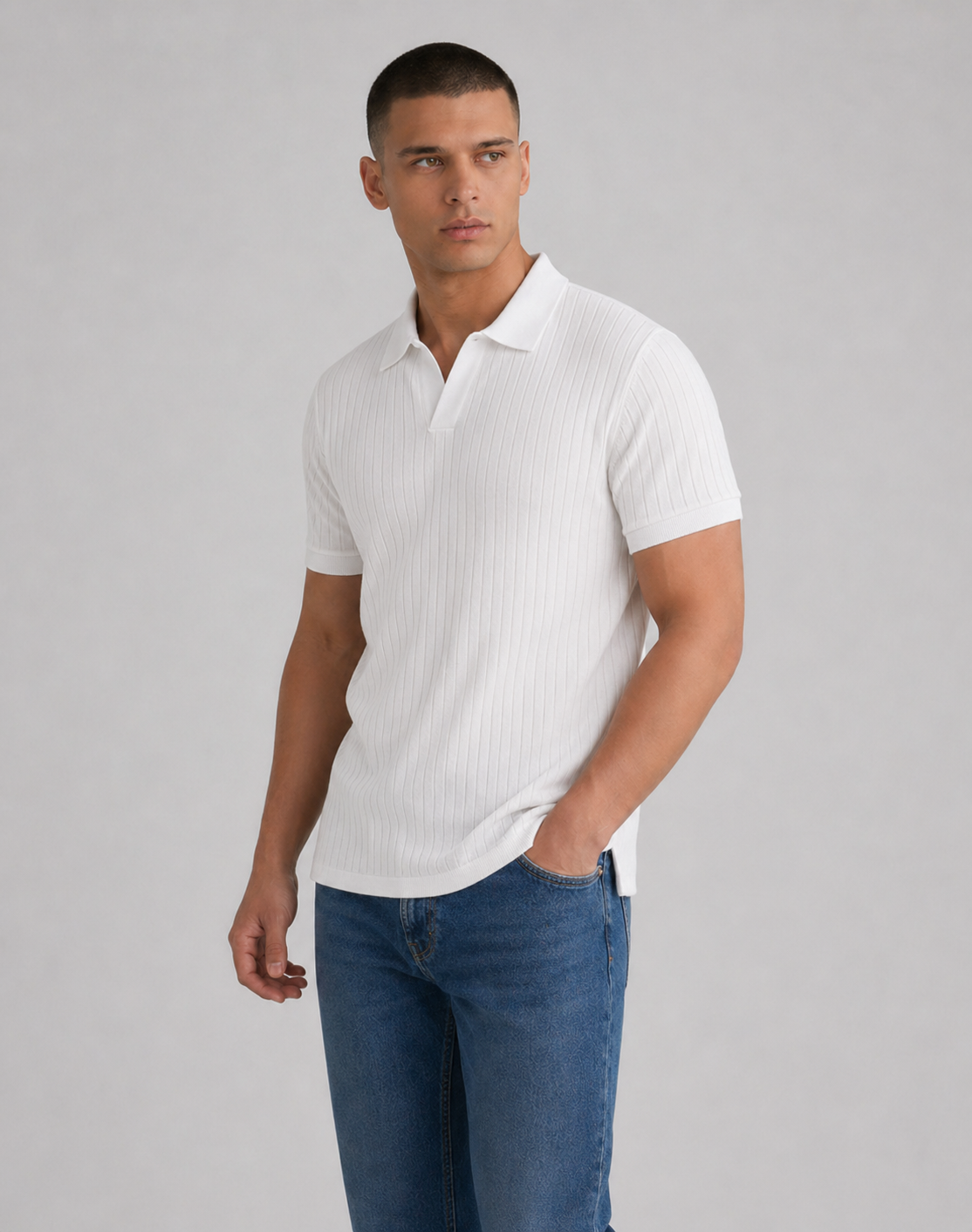Branden | Men’s Textured Ribbed Short Sleeve Polo Shirt