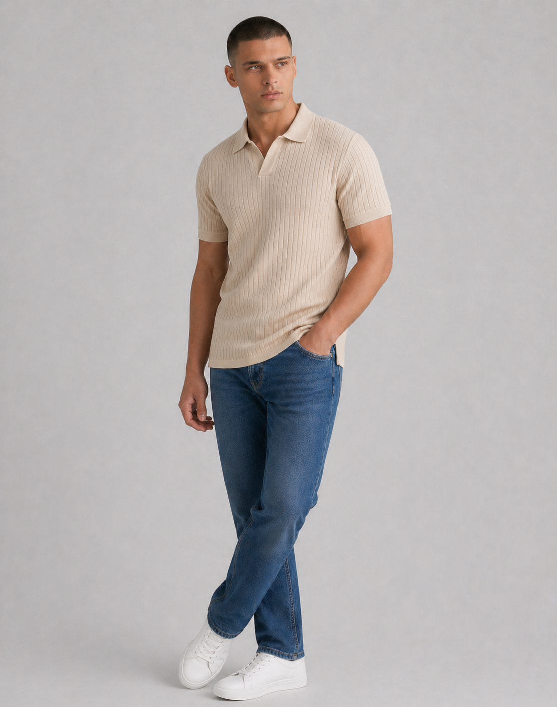 Branden | Men’s Textured Ribbed Short Sleeve Polo Shirt
