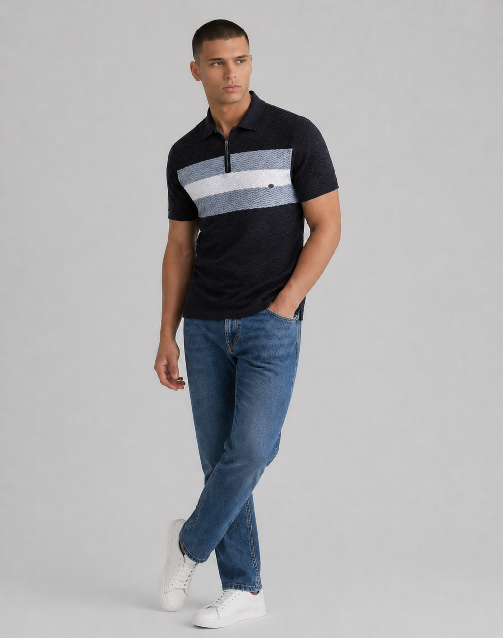 Brandon | Men’s Chevron Stripe Collared Polo Shirt
