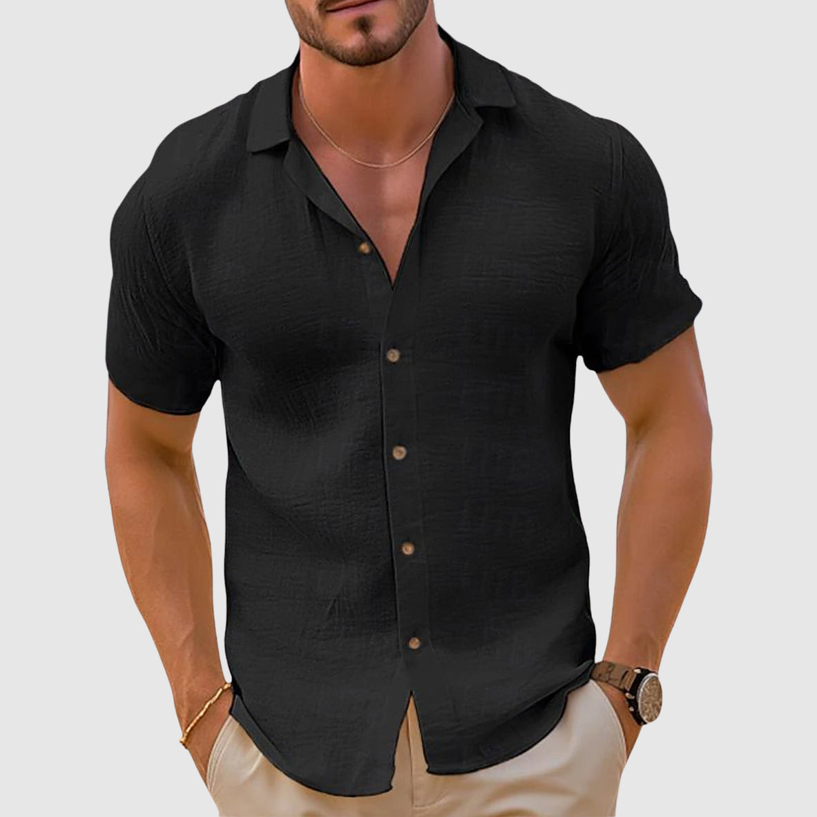 Braxton | Men’s Short Sleeve Turn Down Collar Textured Shirt