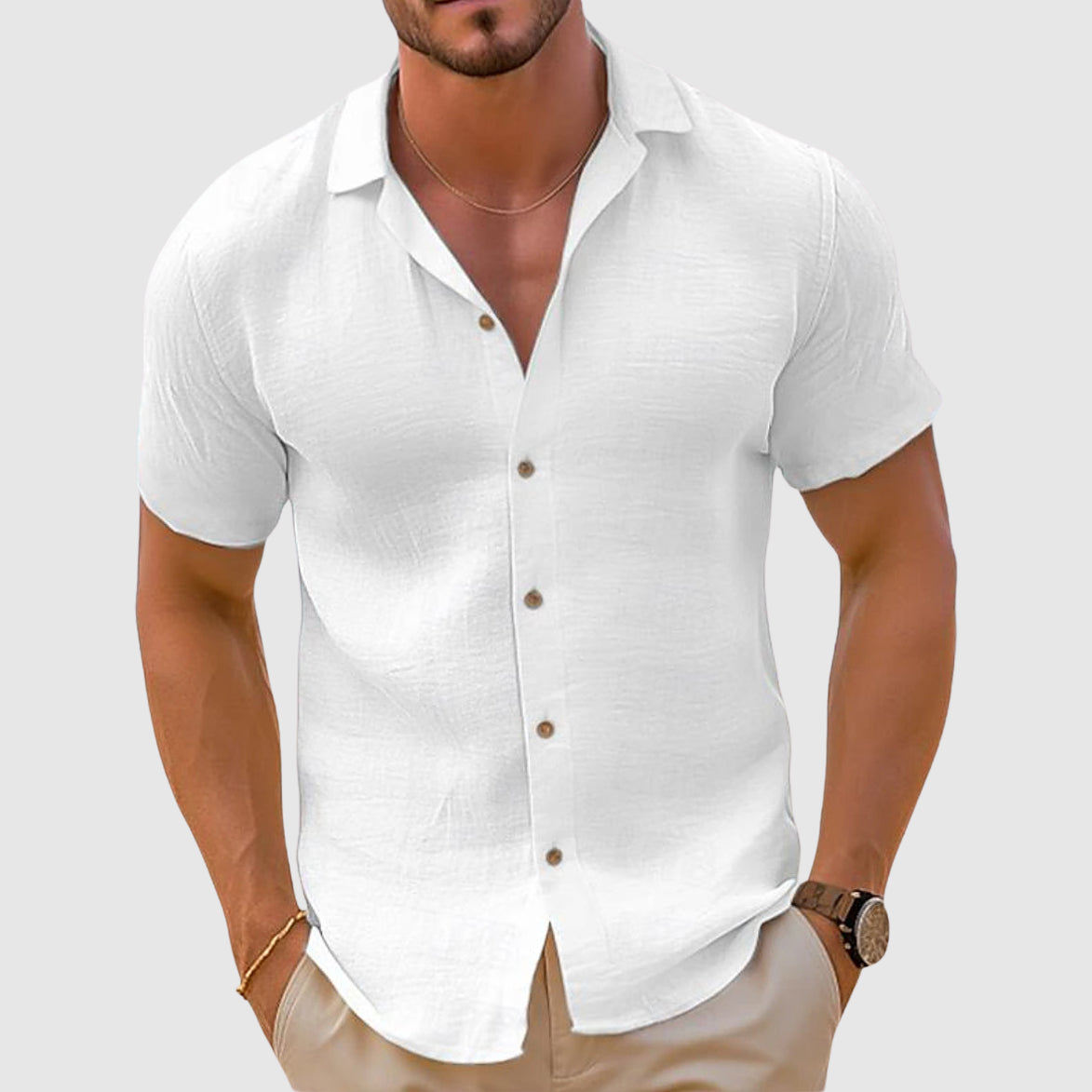 Braxton | Men’s Short Sleeve Turn Down Collar Textured Shirt