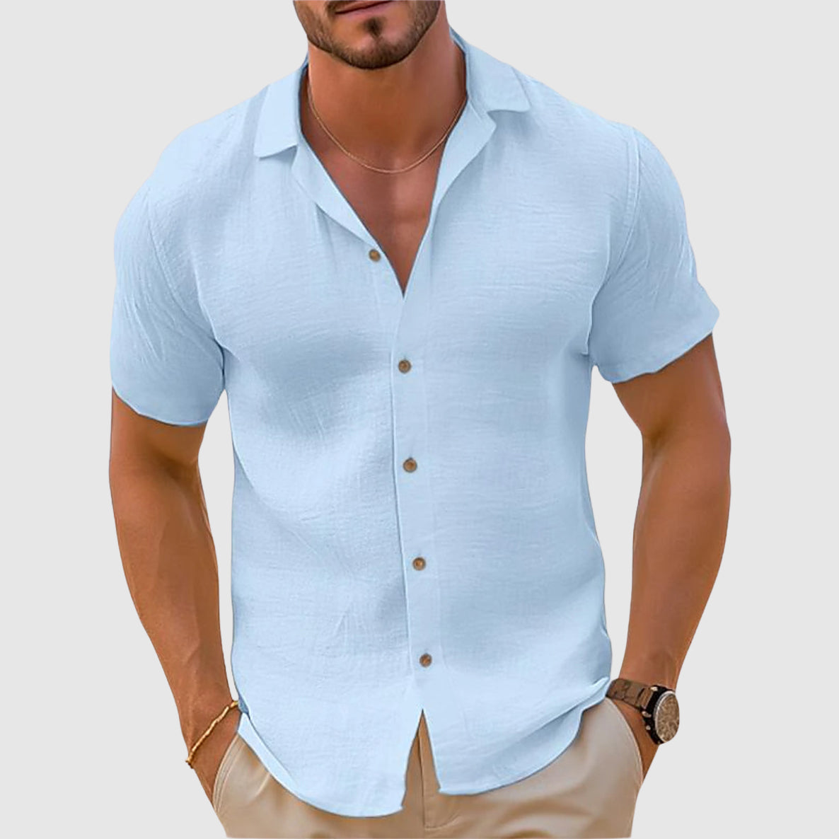 Braxton | Men’s Short Sleeve Turn Down Collar Textured Shirt