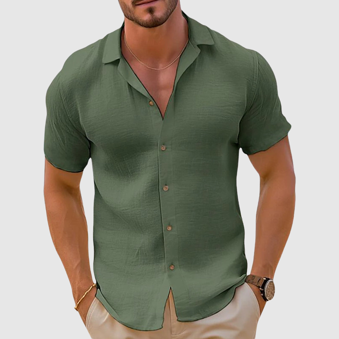 Braxton | Men’s Short Sleeve Turn Down Collar Textured Shirt