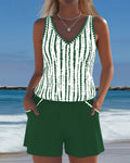 Brenda | Women’s Vertical Stripe V Neck Two Piece Swim Set