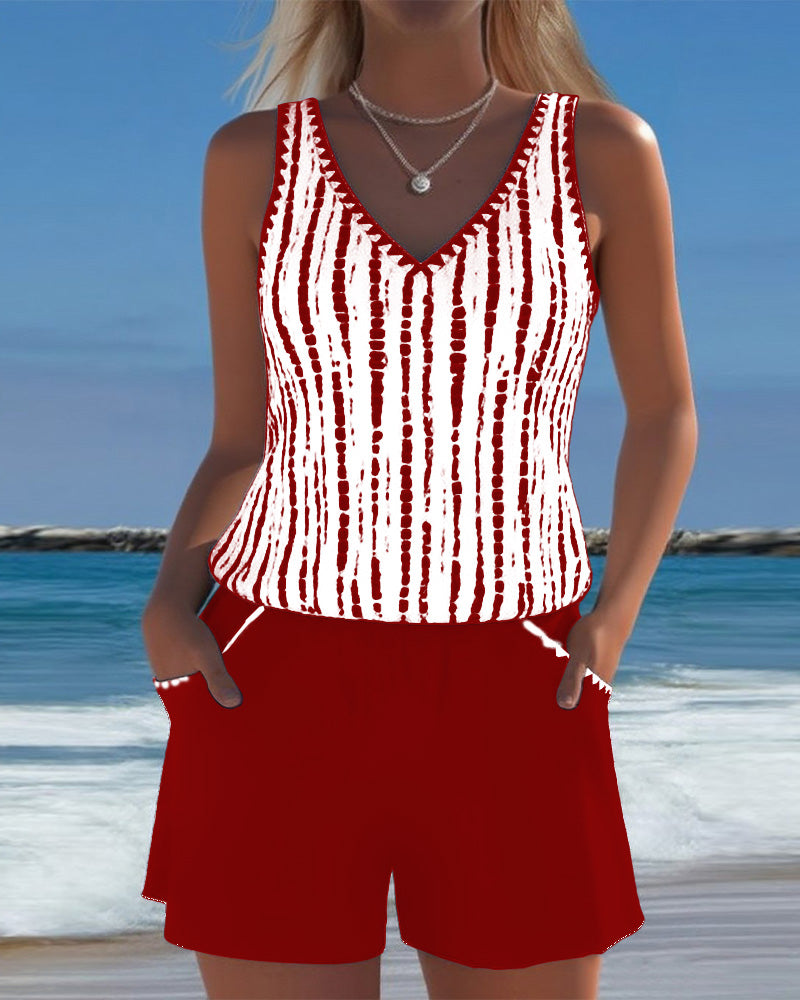 Brenda | Women’s Vertical Stripe V Neck Two Piece Swim Set