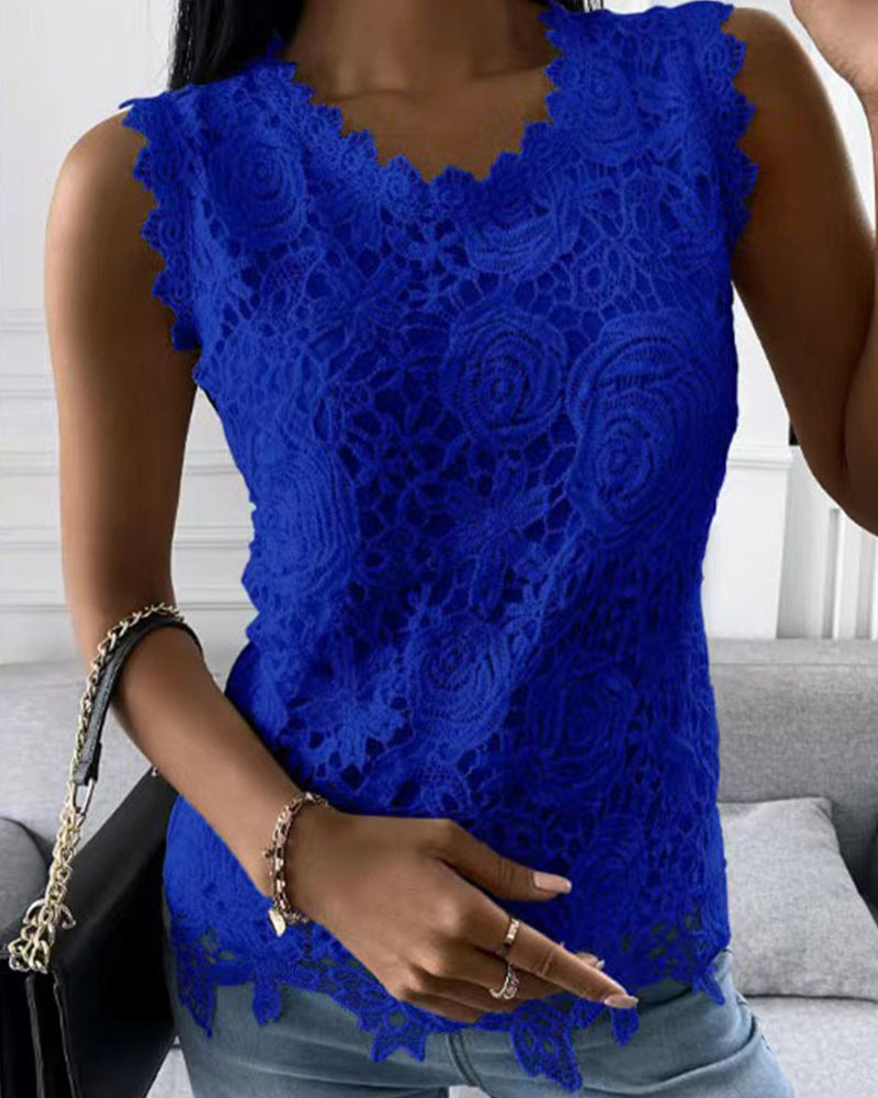 Brenna | Women’s Round Neck Sheer Detail Floral Summer Top