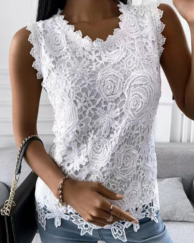 Brenna | Women’s Round Neck Sheer Detail Floral Summer Top