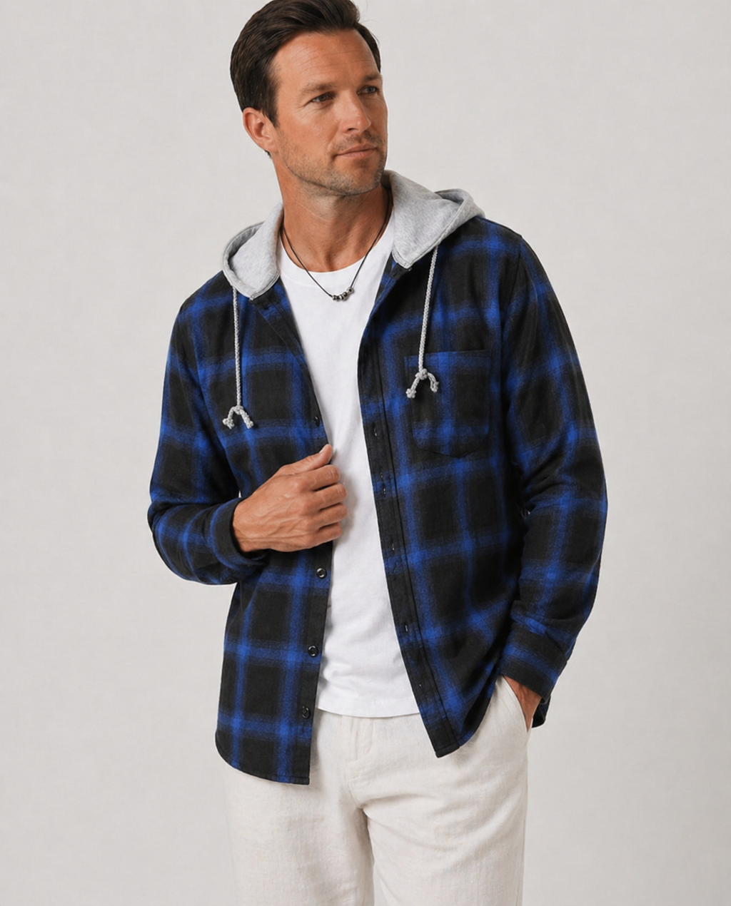 Brent | Men’s Plaid Long Sleeve Hooded Pocket Shirt