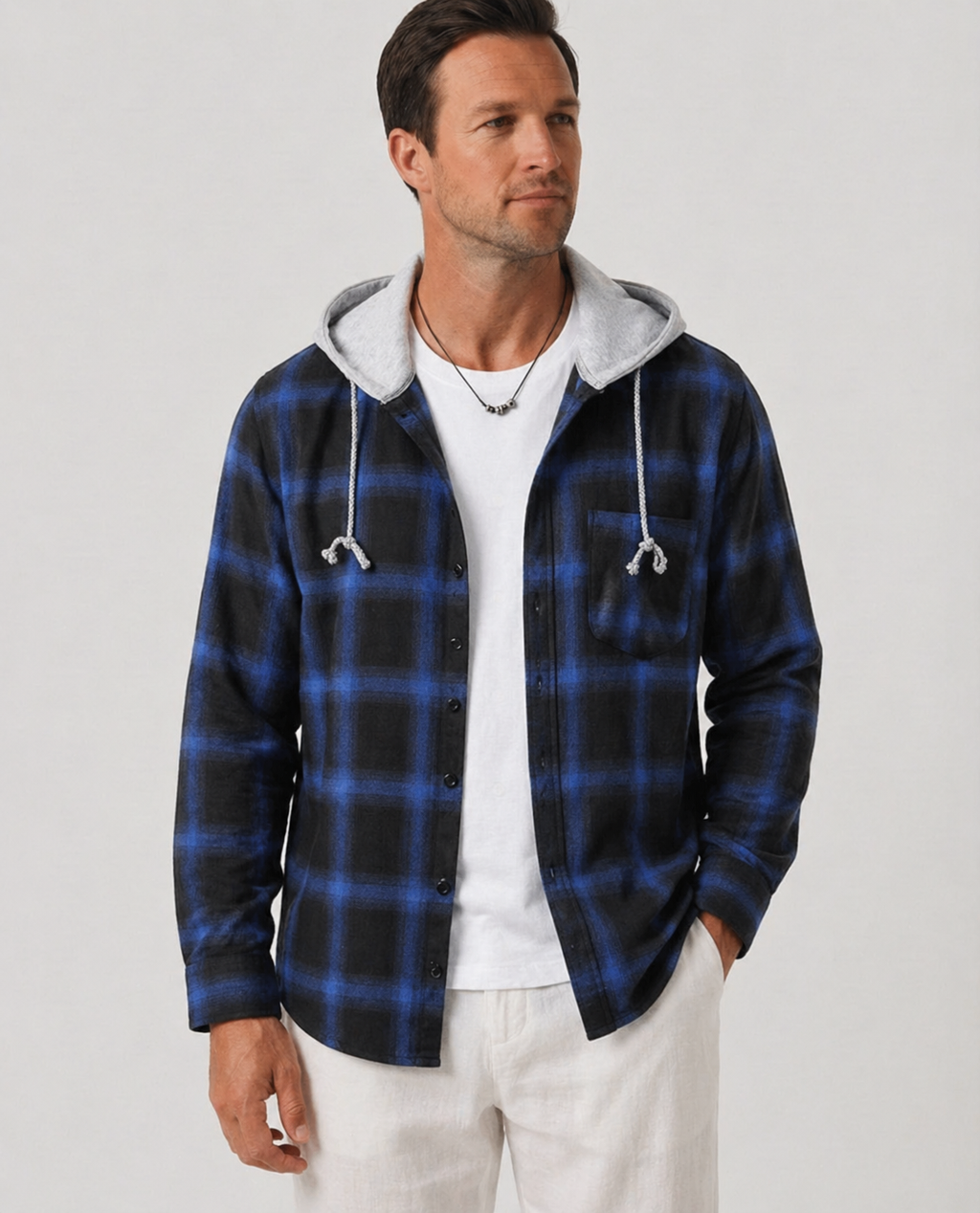 Brent | Men’s Plaid Long Sleeve Hooded Pocket Shirt