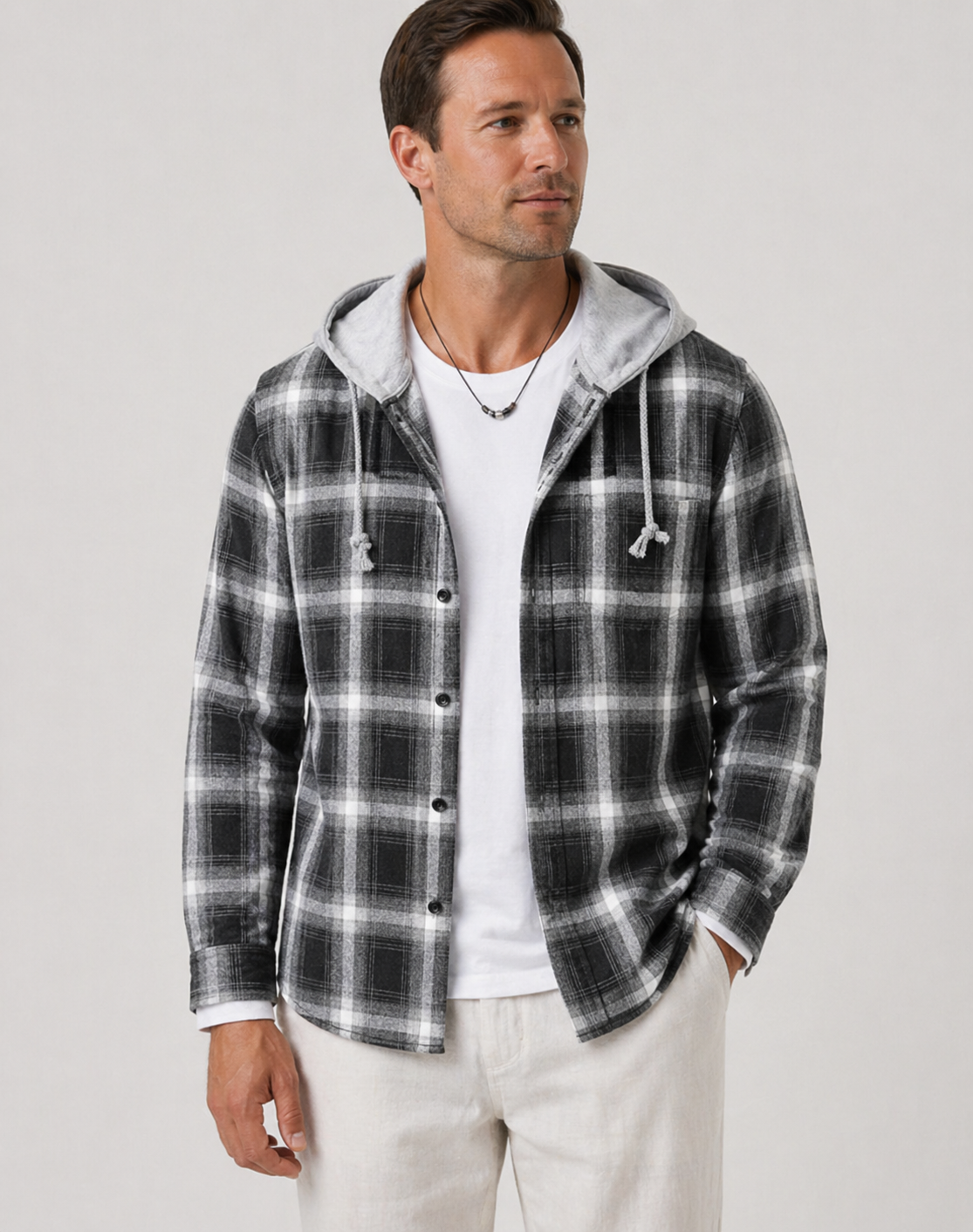 Brent | Men’s Plaid Long Sleeve Hooded Pocket Shirt