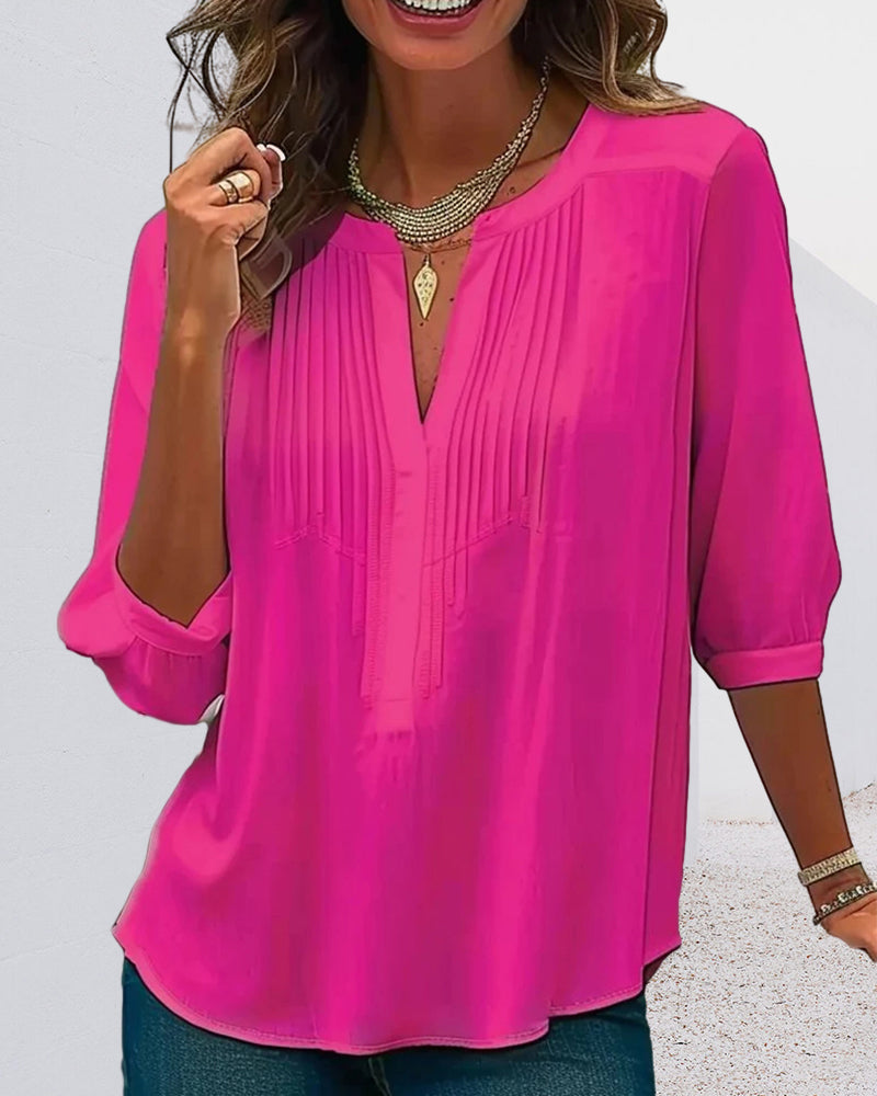 Bria | Women’s V Neck Pleated Minimalist Summer Top