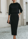 Brianna | Women’s High Waisted Boat Neck Midi Skirt Set