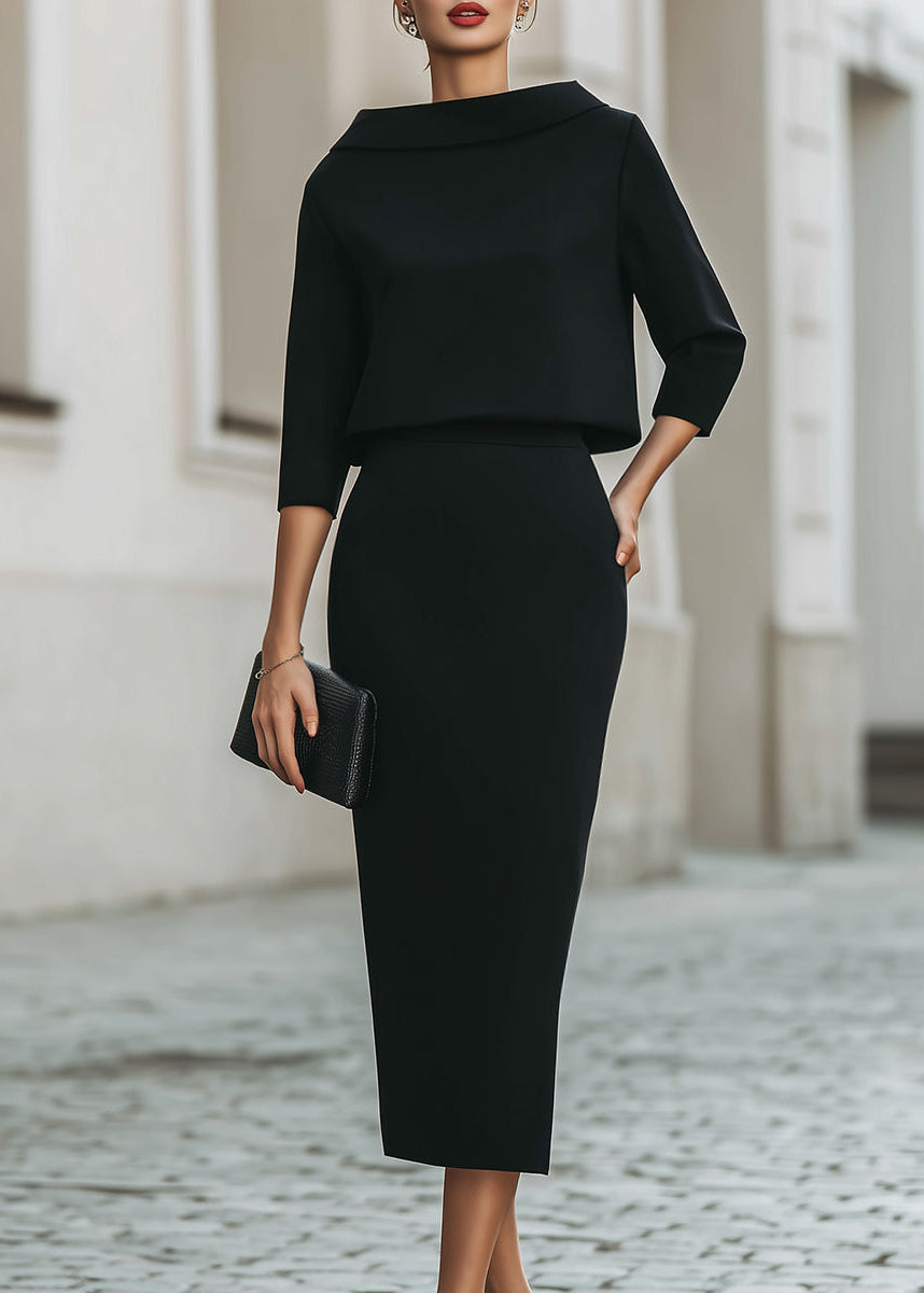 Brianna | Women’s High Waisted Boat Neck Midi Skirt Set