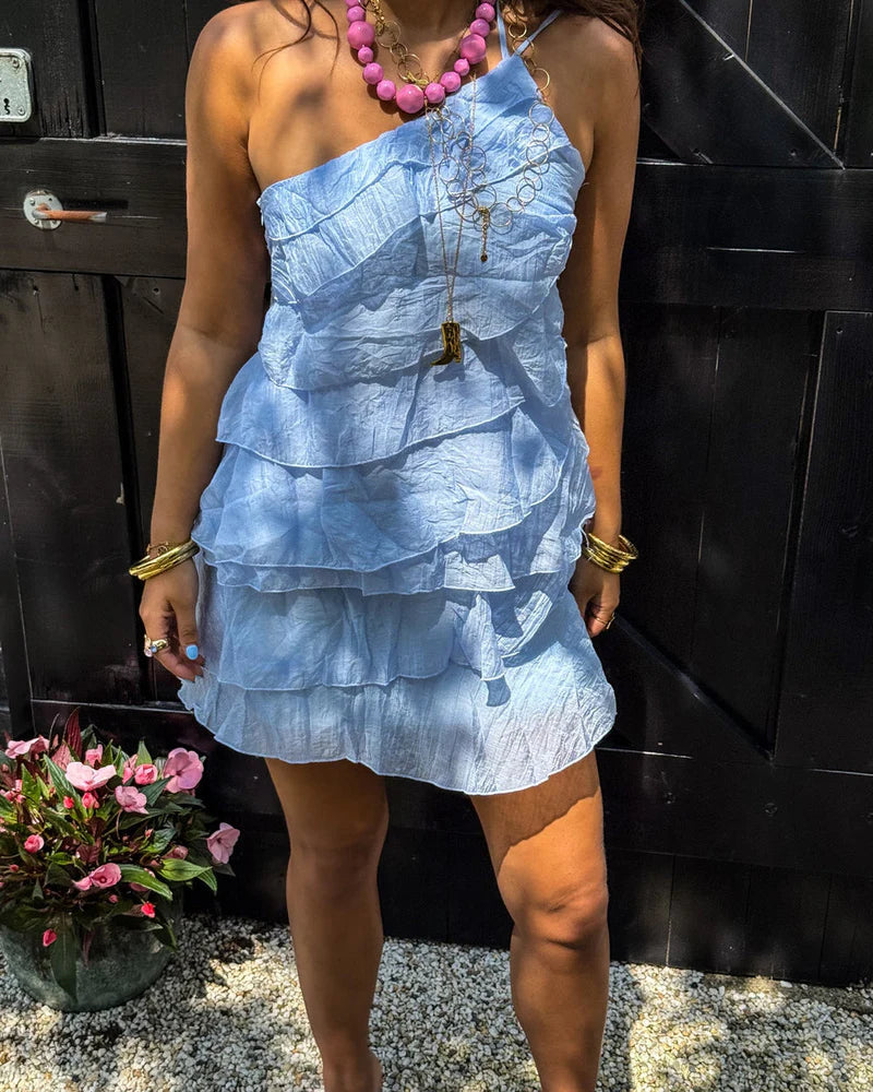 Brieanna | Women's Asymmetric Ruffle Open Back Summer Mini Dress