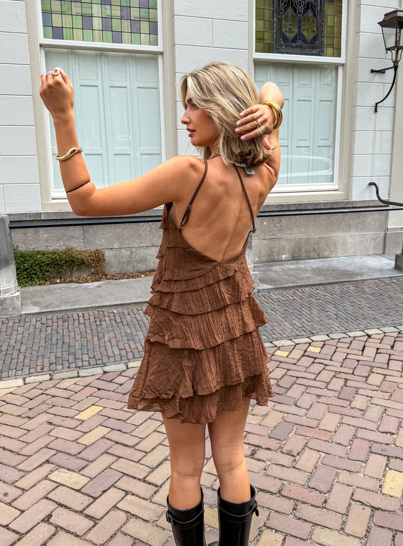 Brieanna | Women's Asymmetric Ruffle Open Back Summer Mini Dress