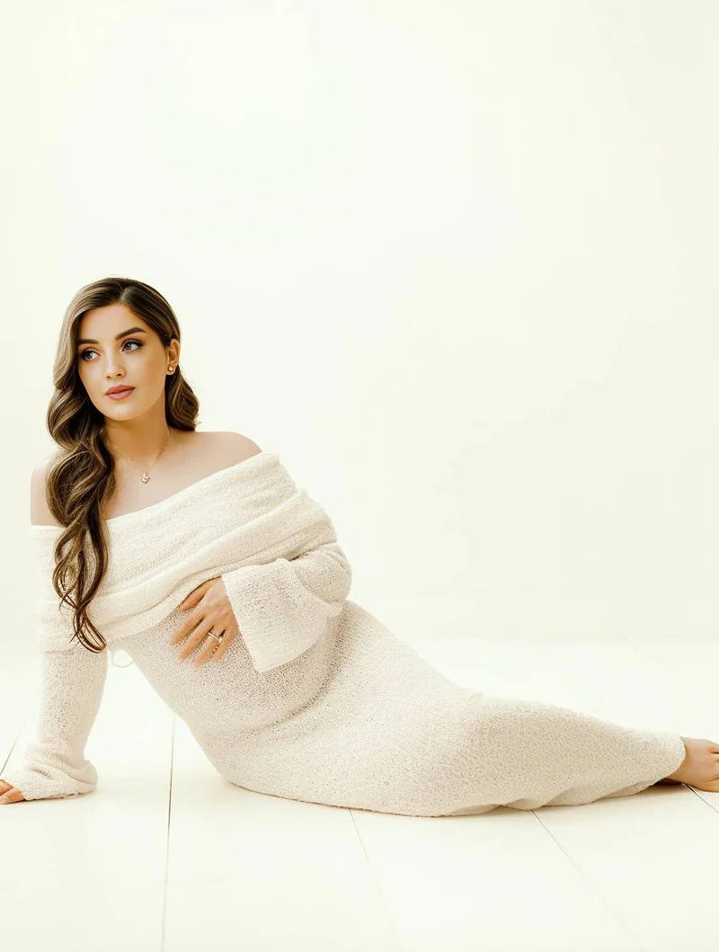 Brielle | Women’s Long Sleeve Off Shoulder Bodycon Maternity Maxi Dress