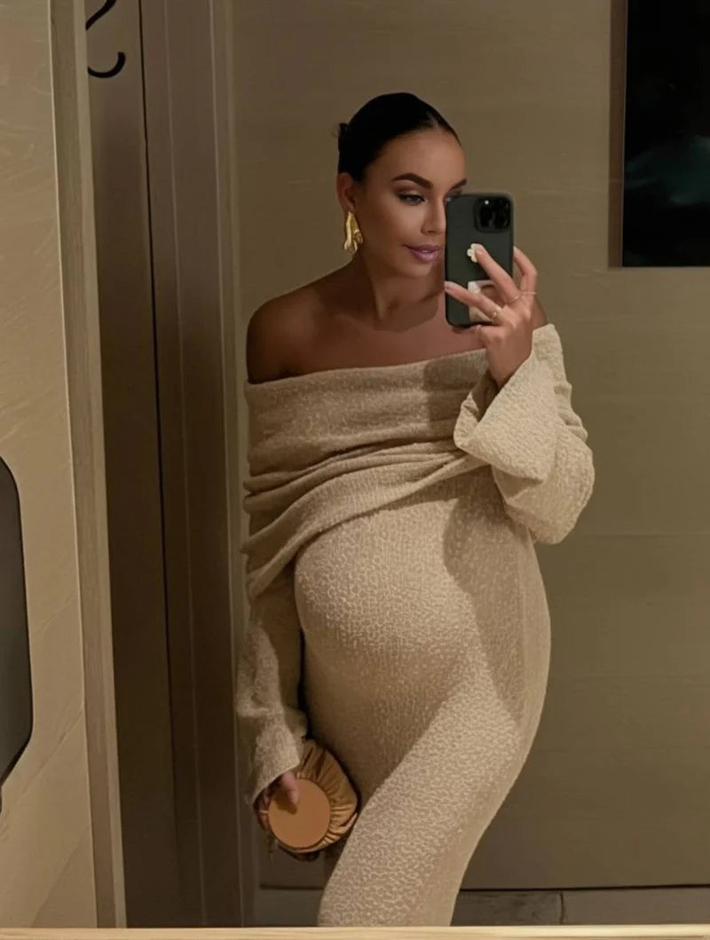 Brielle | Women’s Long Sleeve Off Shoulder Bodycon Maternity Maxi Dress