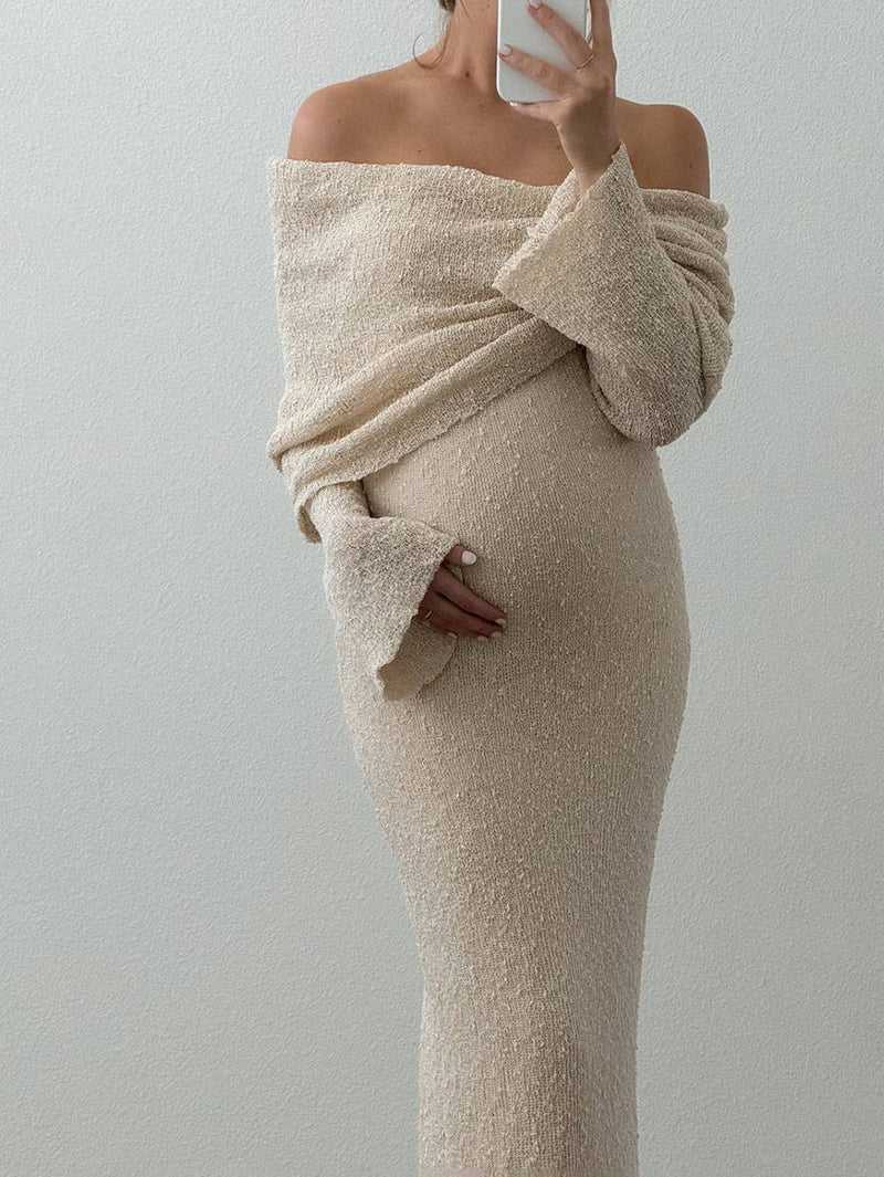 Brielle | Women’s Long Sleeve Off Shoulder Bodycon Maternity Maxi Dress