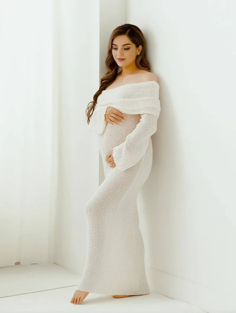 Brielle | Women’s Long Sleeve Off Shoulder Bodycon Maternity Maxi Dress