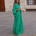 Brighton | Women's Printed V Neck Long Sleeve Flowy Maxi Dress