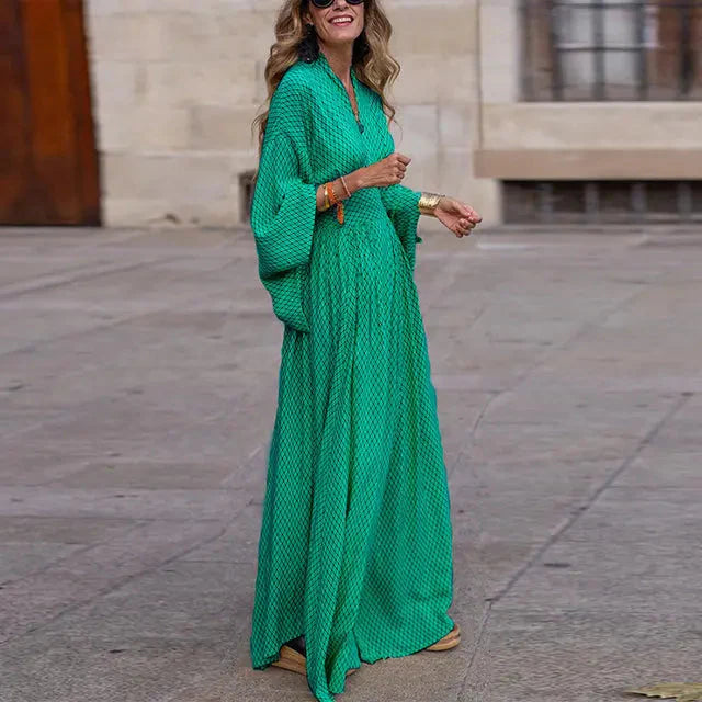 Brighton | Women's Printed V Neck Long Sleeve Flowy Maxi Dress