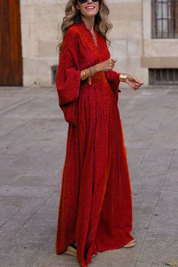 Brighton | Women's Printed V Neck Long Sleeve Flowy Maxi Dress