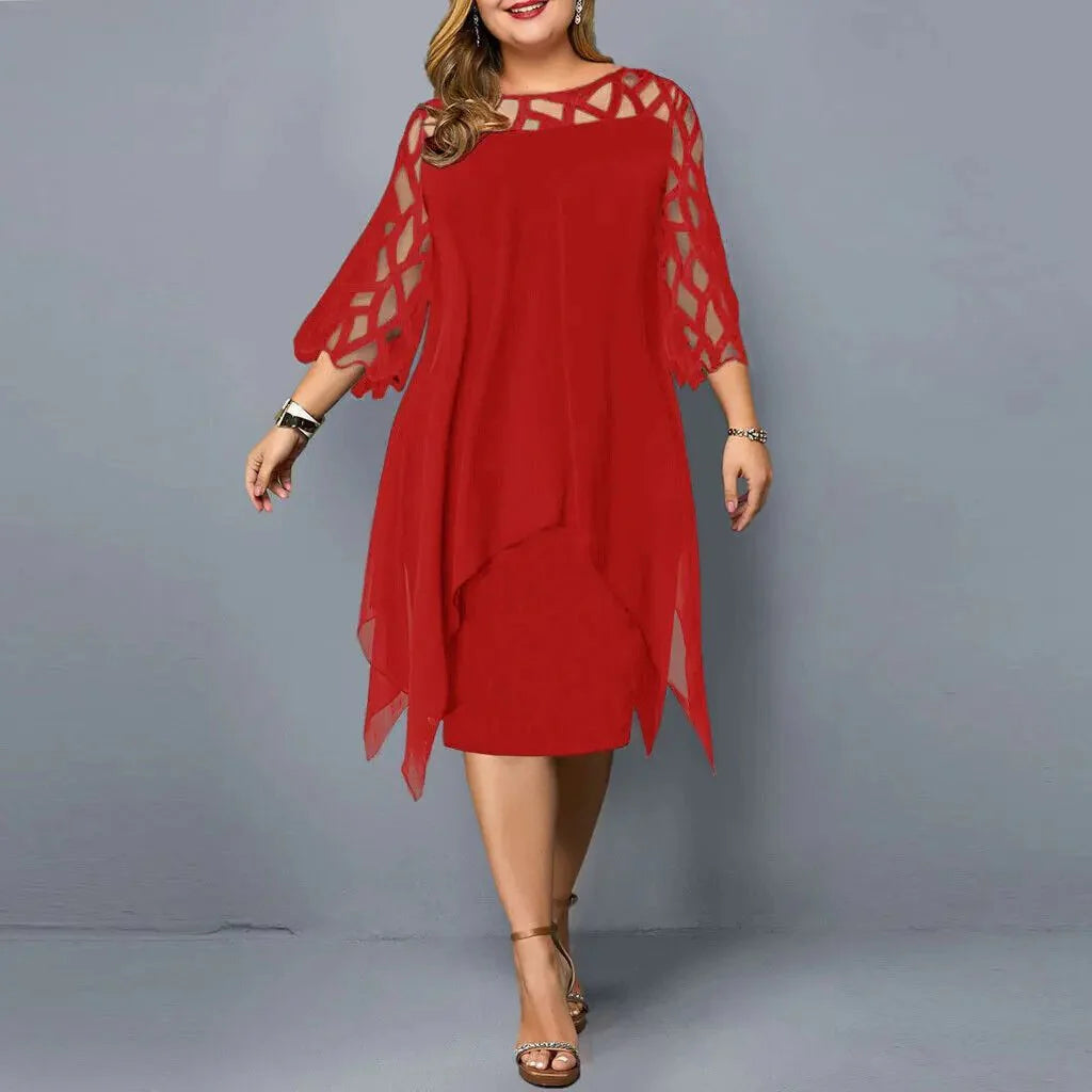 Brinlee | Women's Asymmetric Cut Out Round Neck Midi Dress