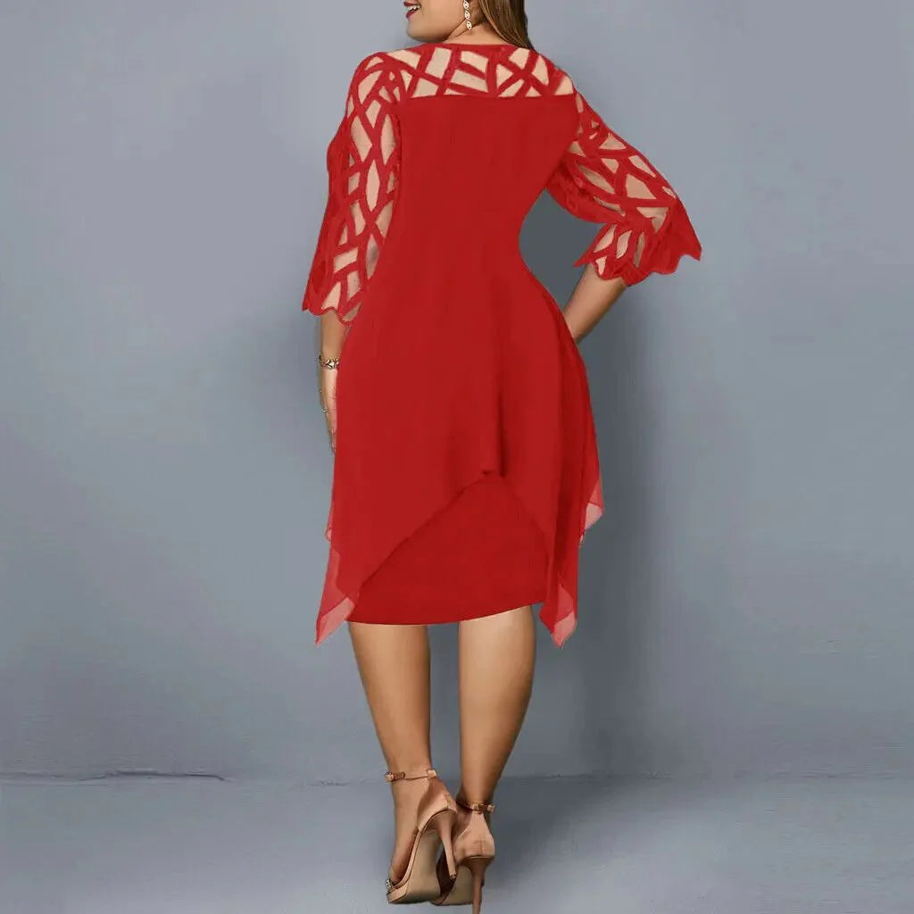 Brinlee | Women's Asymmetric Cut Out Round Neck Midi Dress
