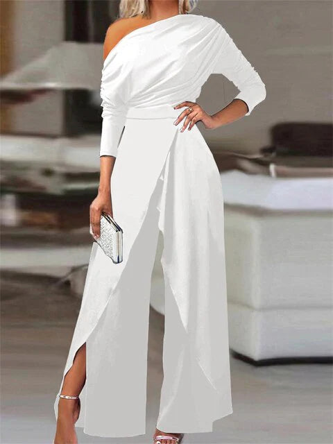 Brittani | Women's Wide Leg One Shoulder Wedding Guest Jumpsuit