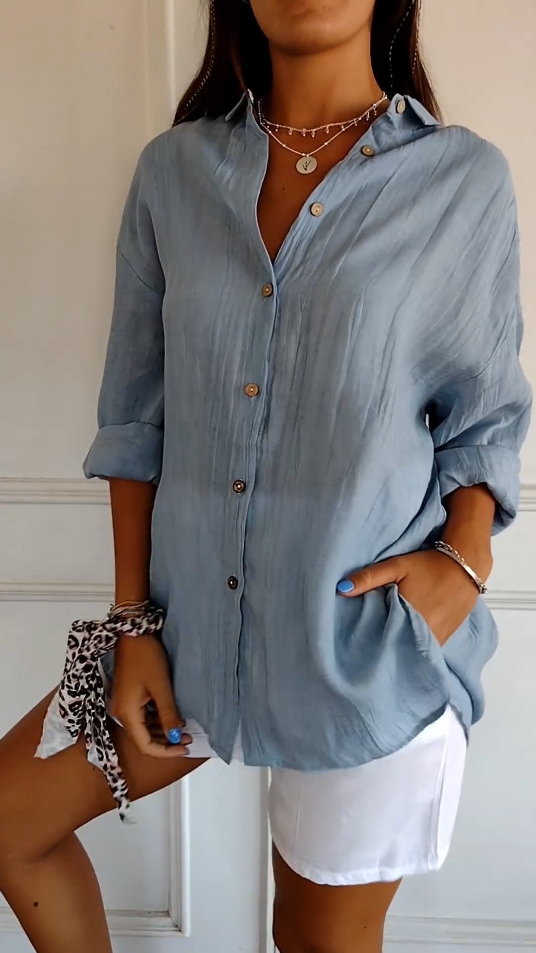 Brittany | Women's Long Sleeve Pointed Collar V Neck Shirt